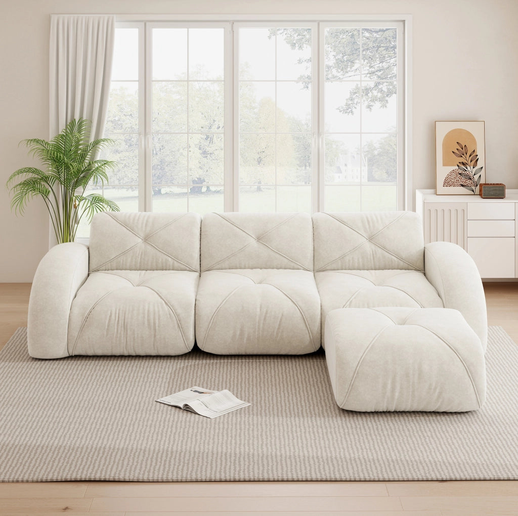 Divano modulare in ciniglia beige chiaro; 281×171×76 cm