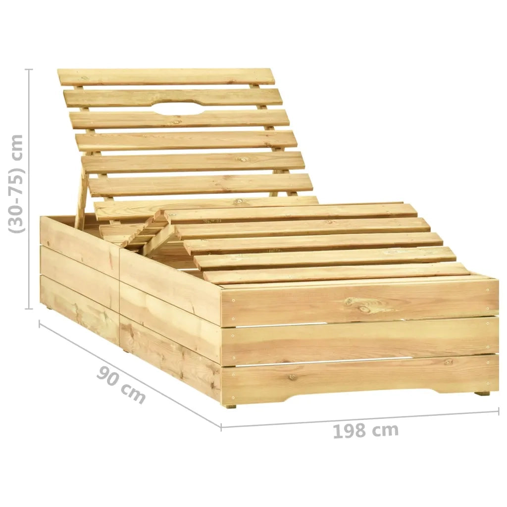 Lettino Prendisole | Sdraio da giardino | Lettino da sole da Giardino con Tavolino Cuscino Legno Pino Impregnato