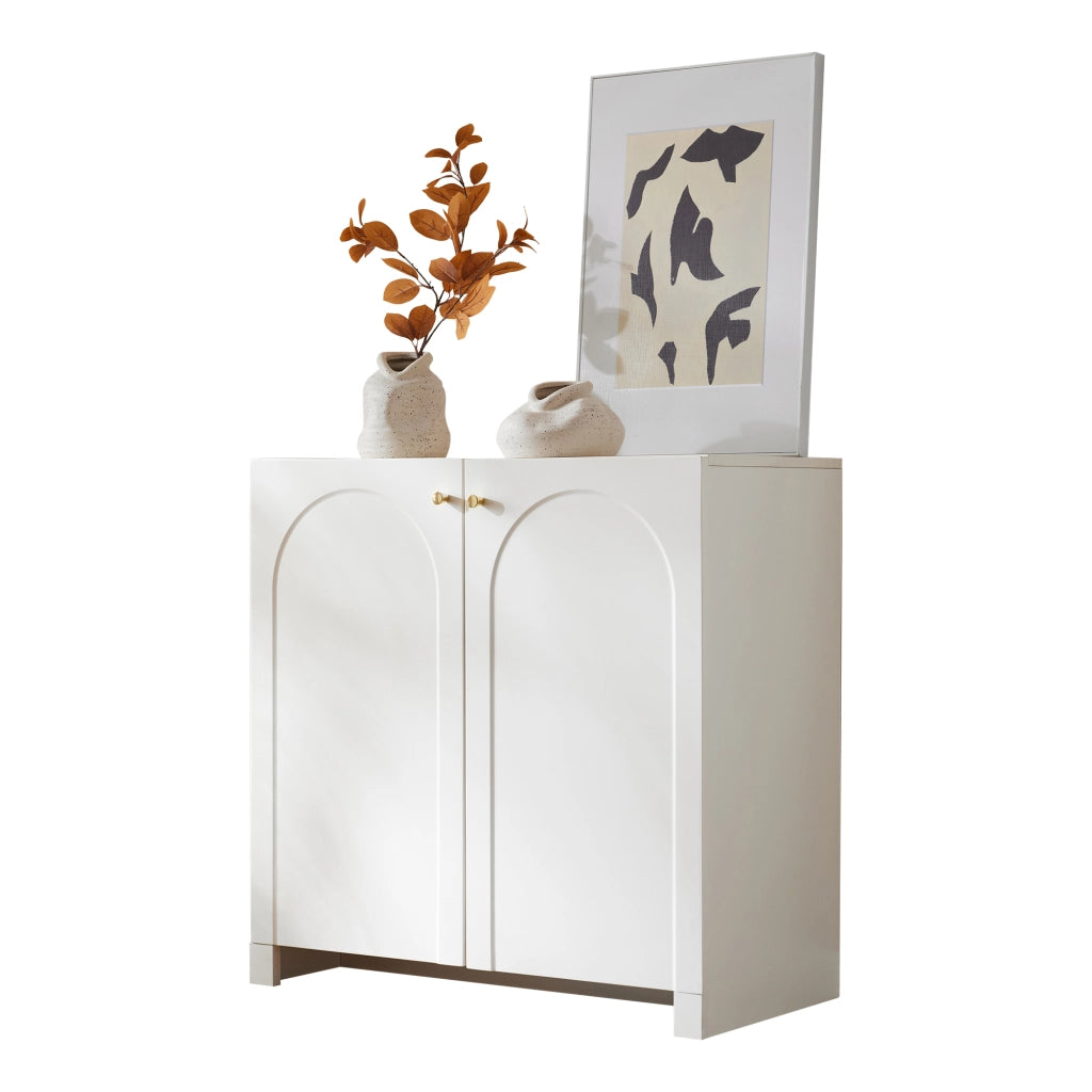 Credenza con 2 ante motivo ad arco maniglie dorate per camera da letto in pannello di particelle bianco 80 × 40 × 80 cm