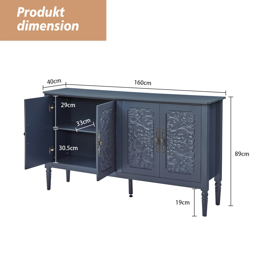 CREDENZA 160x40x89 cm Blu Navy in Truciolare con Rilievi Retrò