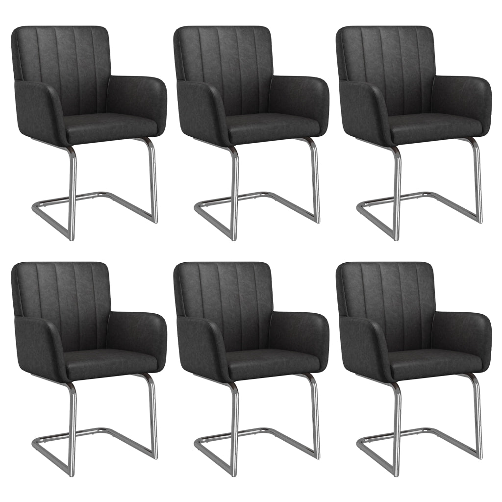 Set di 2 sedie da pranzo con schienale ergonomico e braccioli; gambe in metallo; in similpelle nera