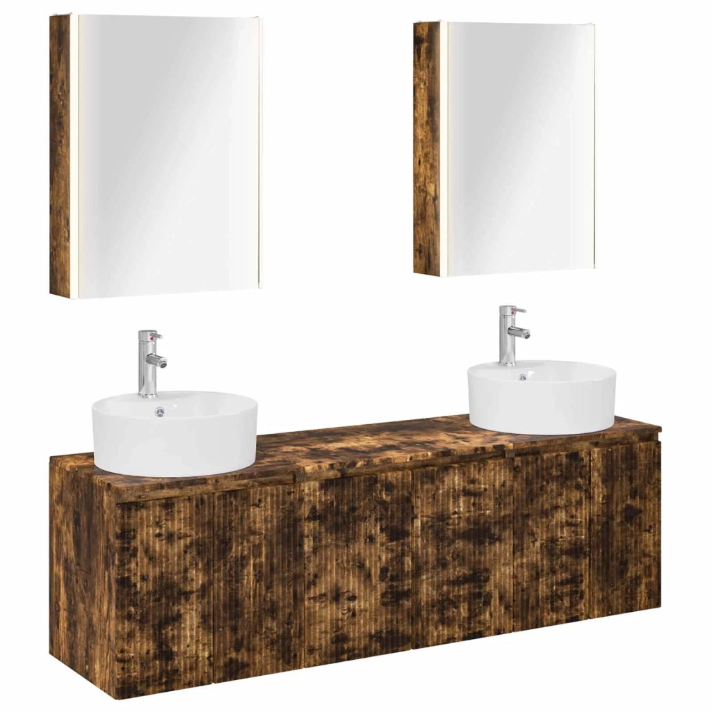 Set di Armadi da Bagno 5 pz Rovere Fumo Legno ingegnerizzato 3406451