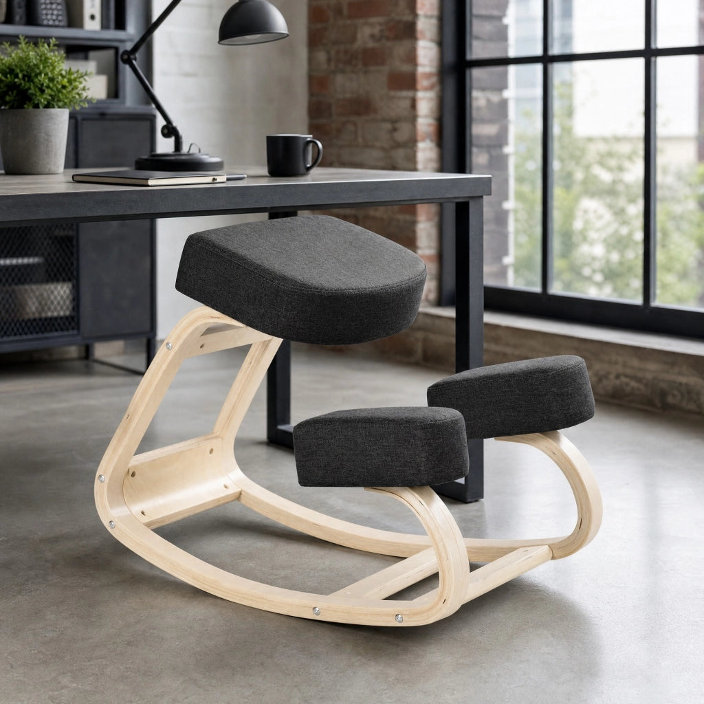 Sedia inginocchiata ergonomica in legno nera