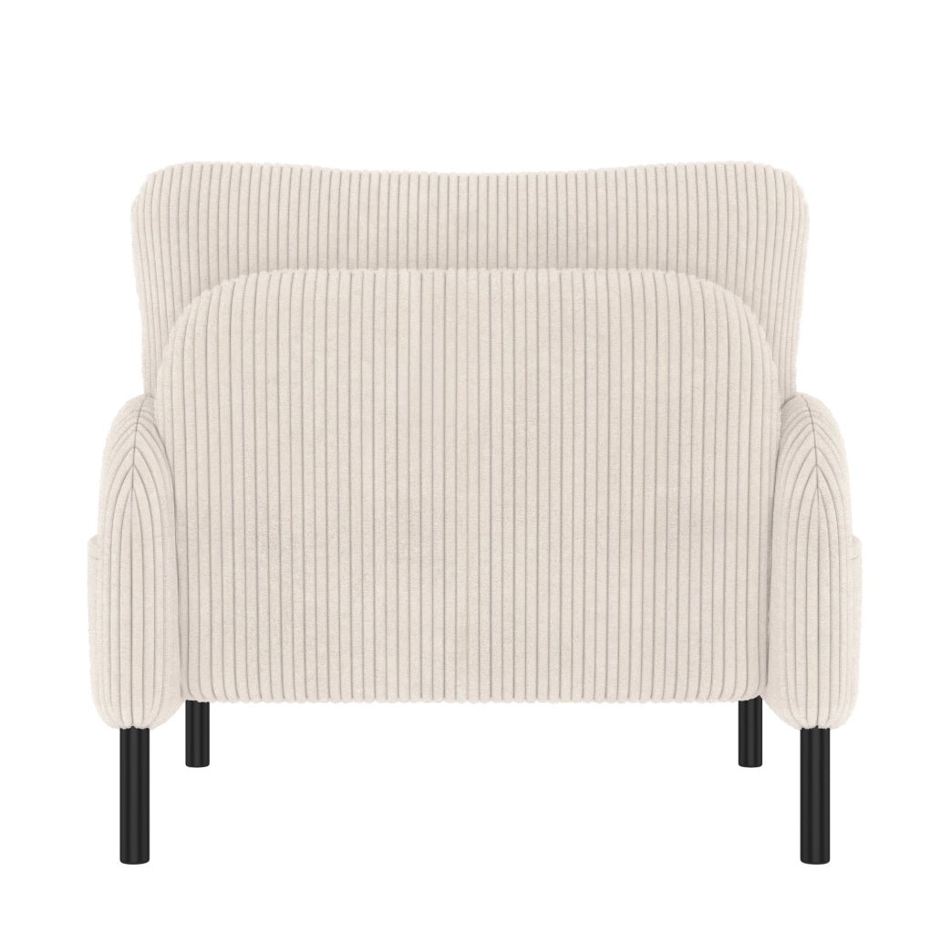 Poltrona singola beige in velluto a coste con tasca laterale