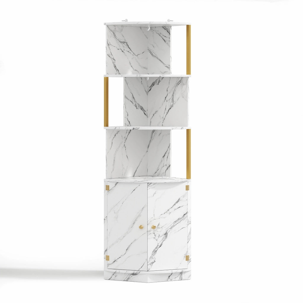 Mobile angolare con LED e prese elettriche; 38 x 38 x 180 cm; MDF bianco