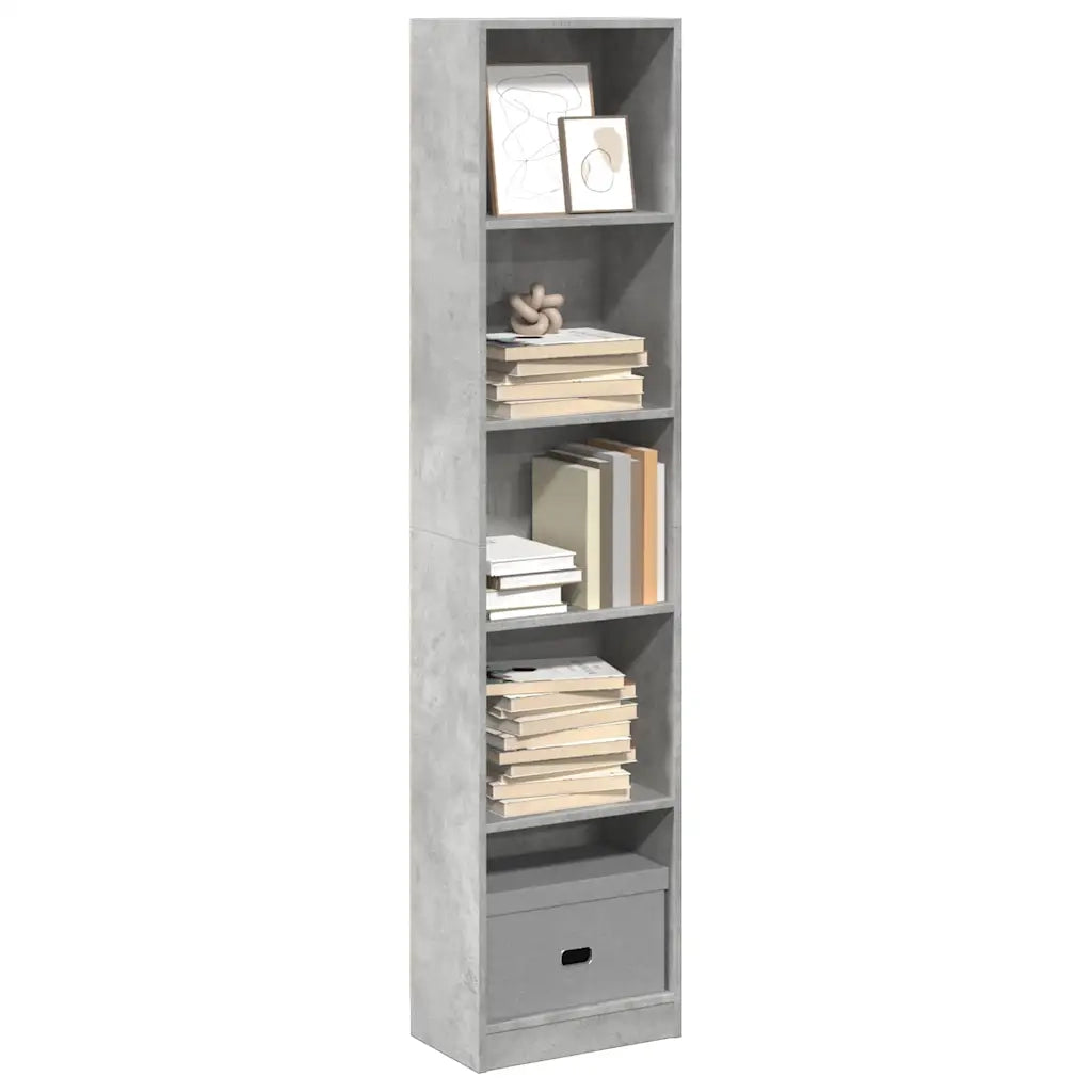 Libreria-Scaffale per Libri-Mobile di Stoccaggio Grigio Cemento 40x24x176 cm in Legno Multistrato
