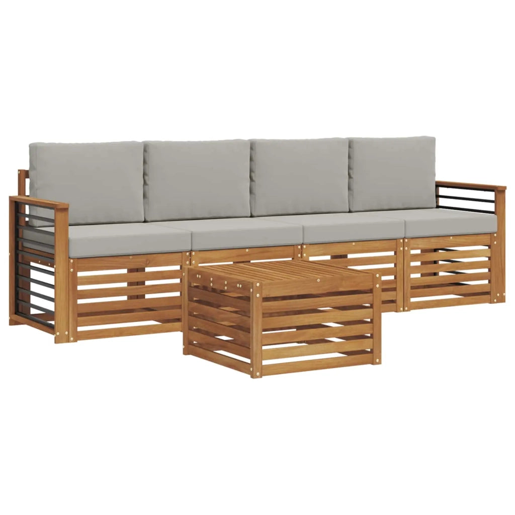 Set divani con cuscino 5 pcs Grigio Naturale e Chiaro 3374341
