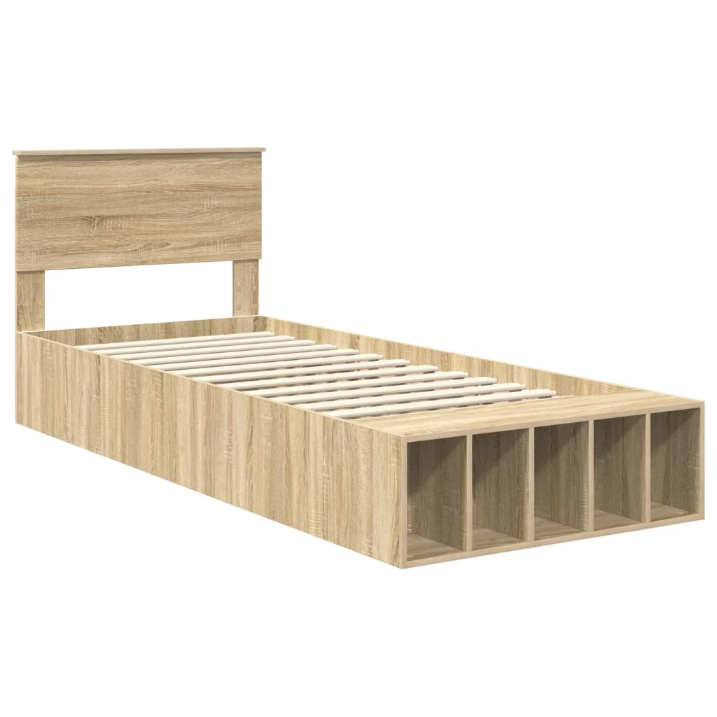 Struttura del letto con lo scaffale-Giroletto con contenitore-Rete del Letto Rovere Sonoma 100 x 200 cm