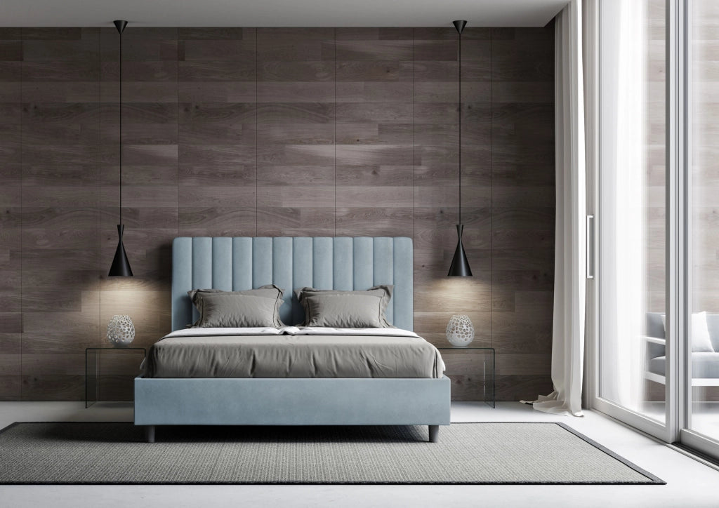 Letto 1 Piazza E Mezzo 130x190 cm con Rete Imbottito in Microfibra Agueda Azzurro