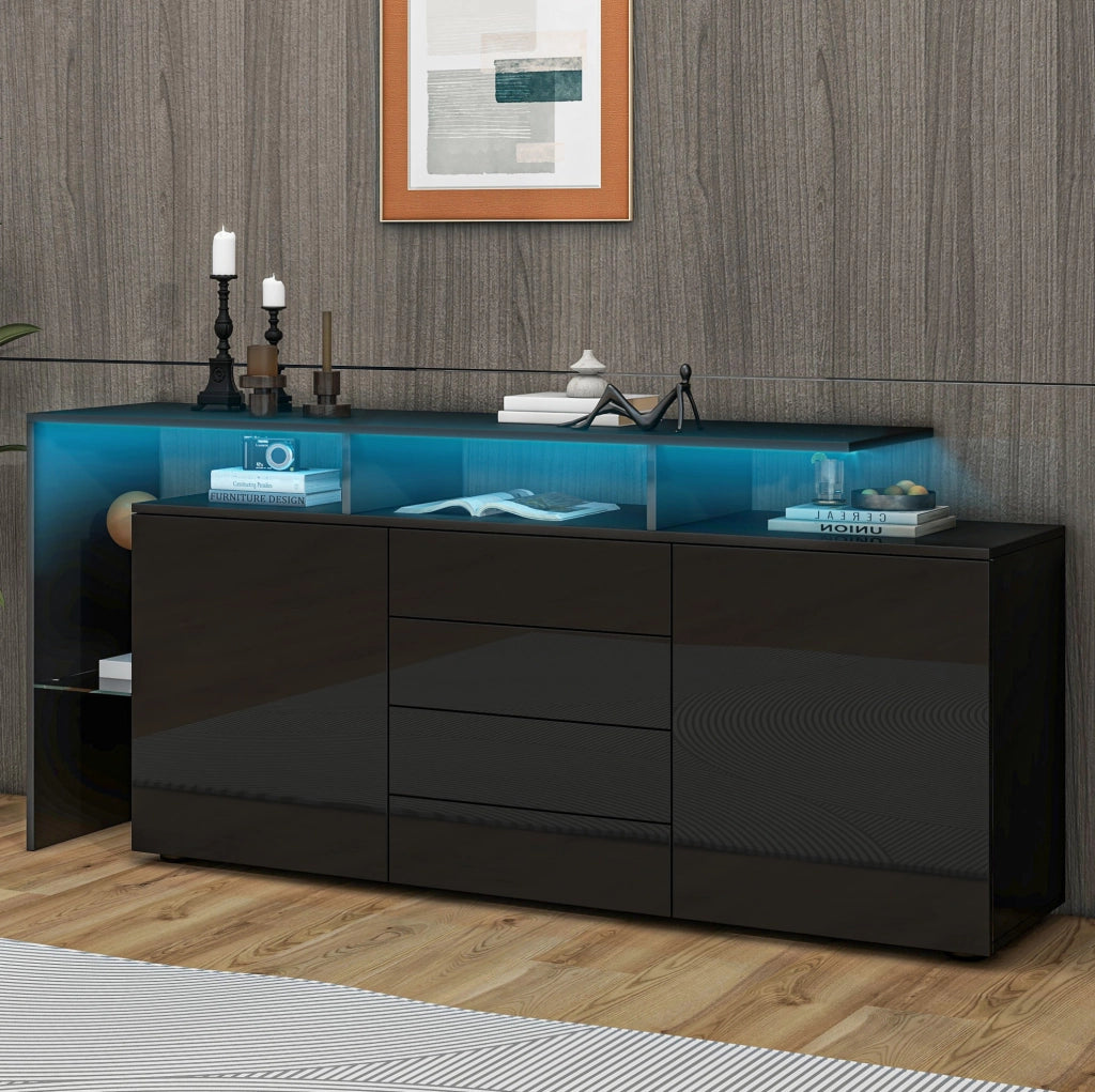 Sideboard moderno nero lucido con LED e USB