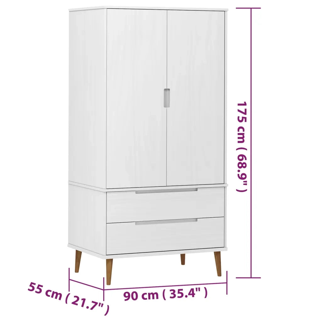 Armadio MOLDE Bianco 90x55x175 cm in Legno Massello di Pino CFW5323236