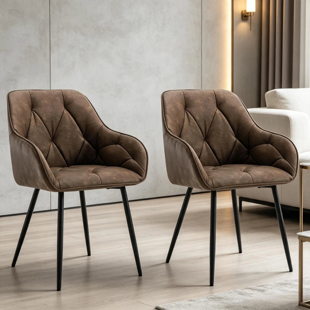 Set di 2 sedie da pranzo con braccioli in similpelle marrone scuro