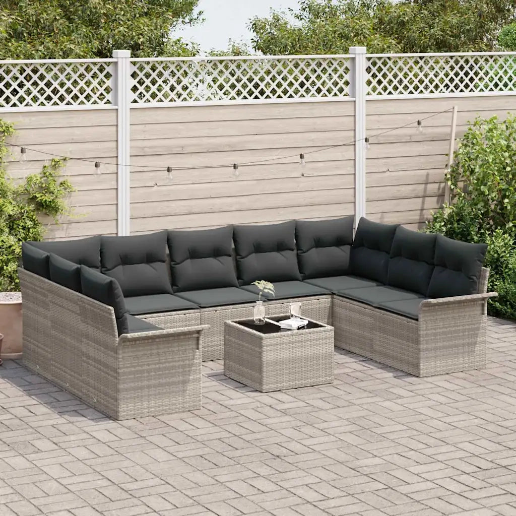 Set Divano da Giardino 10 pcs Grigio polyrattan