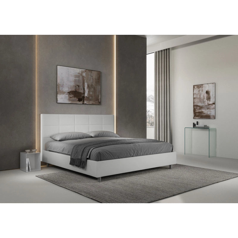 Letto imbottito Matrimoniale 190x200 cm Mika - Bianco,Similpelle,Contenitore
