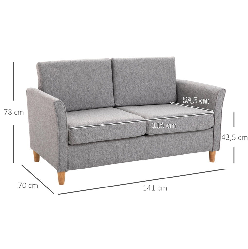 Divano doppio con cuscini sfoderabili in lino grigio chiaro 141x65x78 cm per soggiorno