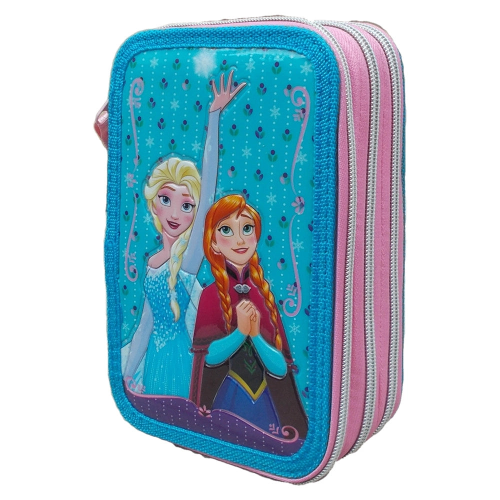 Trade Shop - Frozen Portapastelli 3d Astuccio 3 Zip Cerniere 36 Pezzi Colori E Matite Scuola -