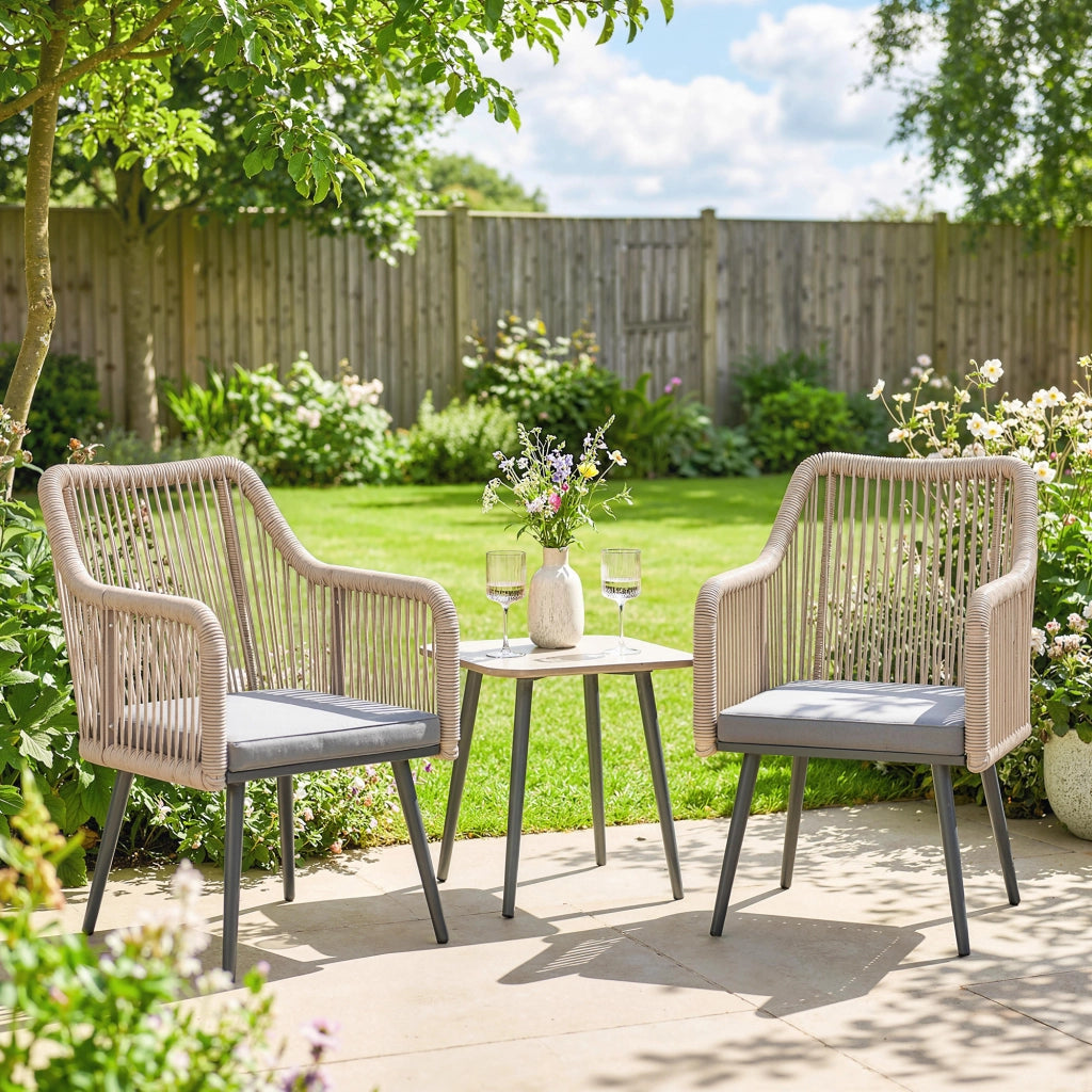 Sedia da giardino ¨C zephmum ¨C set di 2, in polyrattan e metallo, con cuscini e braccioli, 54x65x80 cm, grigio