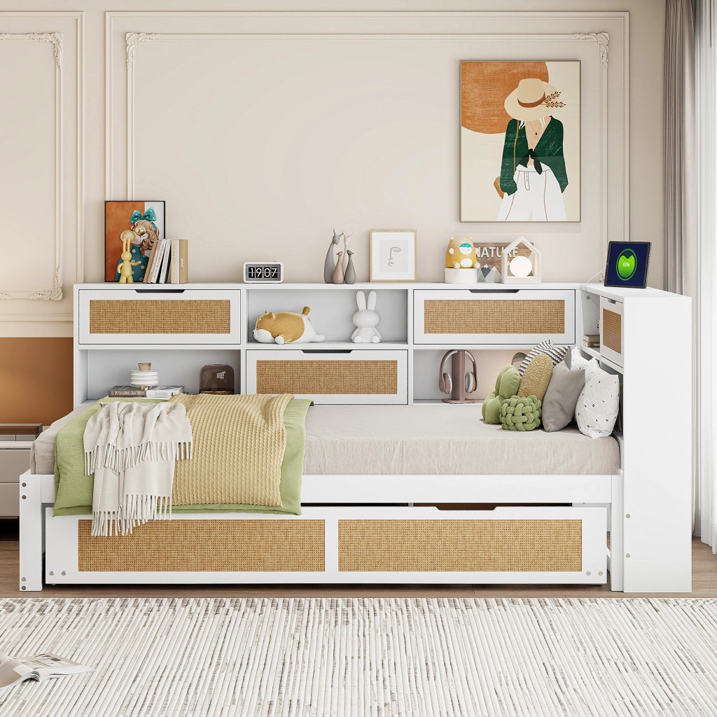 LETTO Multifunzionale 90x200 cm con letto estraibile, legno, bianco