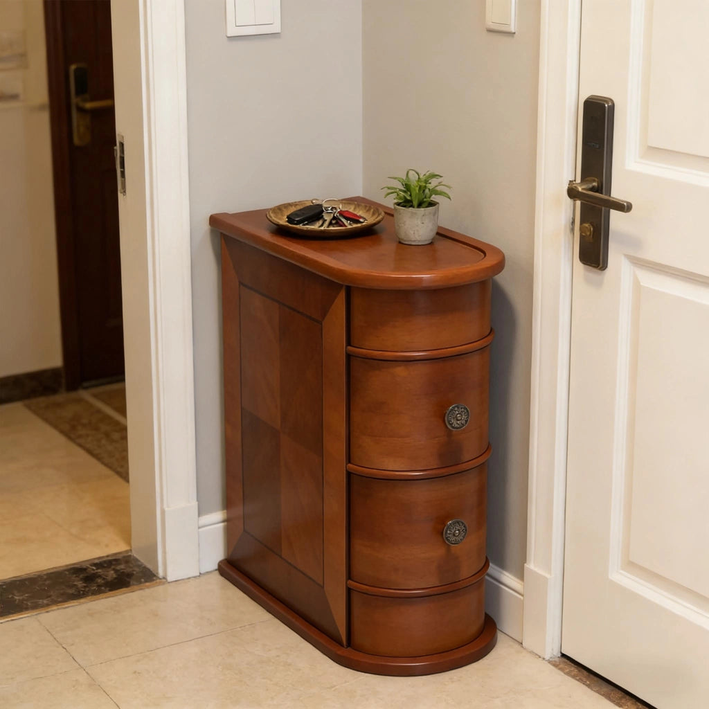 Tavolino da divano con 2 cassetti in legno color noce design ad arco rettangolare 60 × 27 × 60 cm