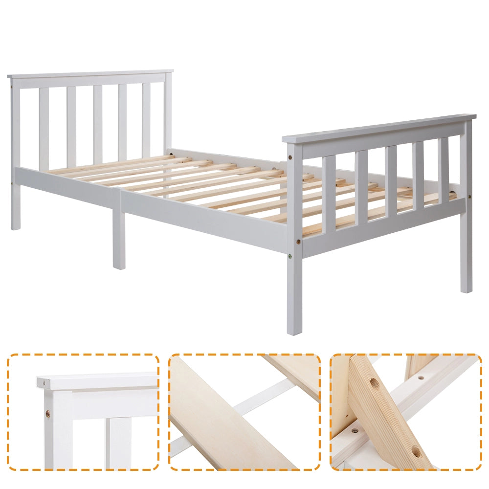 Letto singolo in legno composto da struttura con rete a doghe, letto in legno con testiera - 90 x 200 cm, pino massello, letto per bambini, letto per