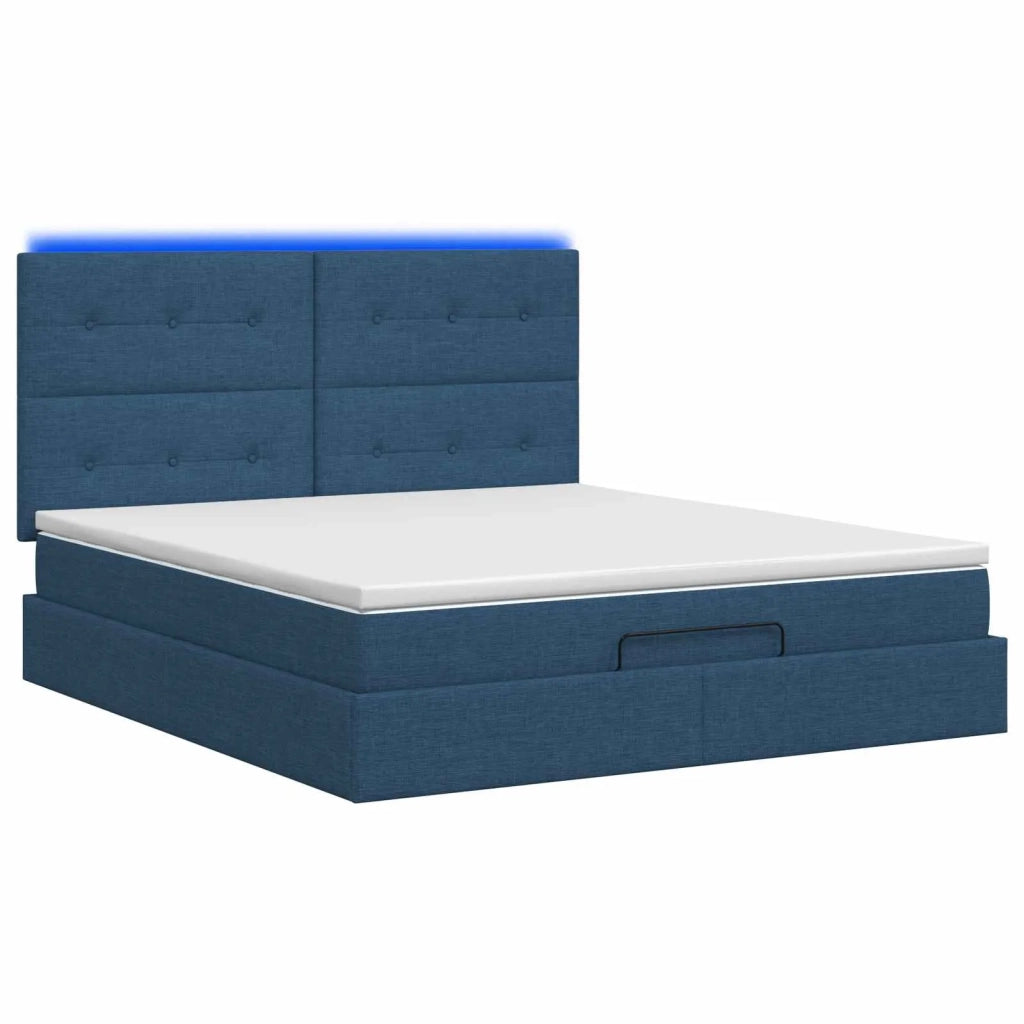 Letto Ottomano con Materasso e LED Blu 160 x 200 cm Tessuto 3458089