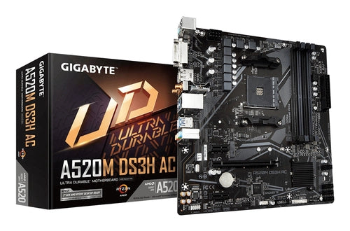 GIGABYTE A520M DS3H AC Scheda Madre - CPU AMD Ryzen Serie 5000, VRM 5+3 fasi, fino a 4733 MHz DDR5 (OC), 1xPCIe 3.0 M.2, LAN GbE, WIFI 5, USB 3.2 Gen 1