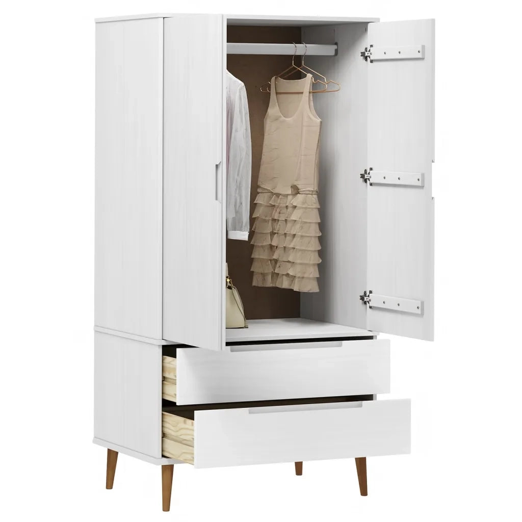 Armadio MOLDE Bianco 90x55x175 cm in Legno Massello di Pino CFW5323236