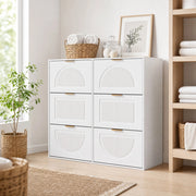 Scarpiera con 6 vani ribaltabili e ripiani regolabili per ingresso e corridoio legno bianco 118 × 25 × 115 cm