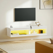 TV Lowboard sospeso con illuminazione LED RGB a 16 colori, finitura bianco lucido, 140 x 40 x 30 cm