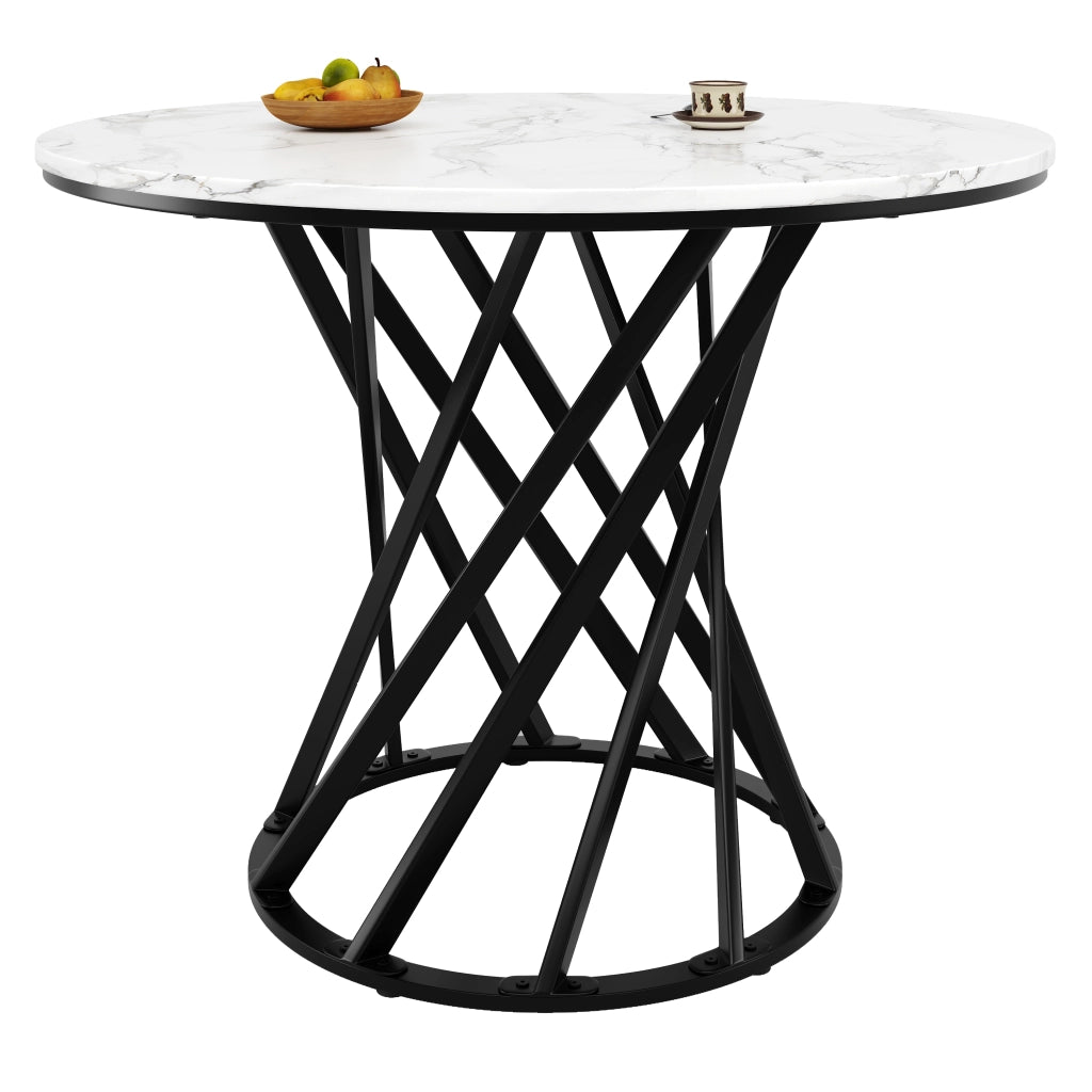 Tavolo da pranzo rotondo 80 cm in MDF bianco e metallo nero, stabile e versatile