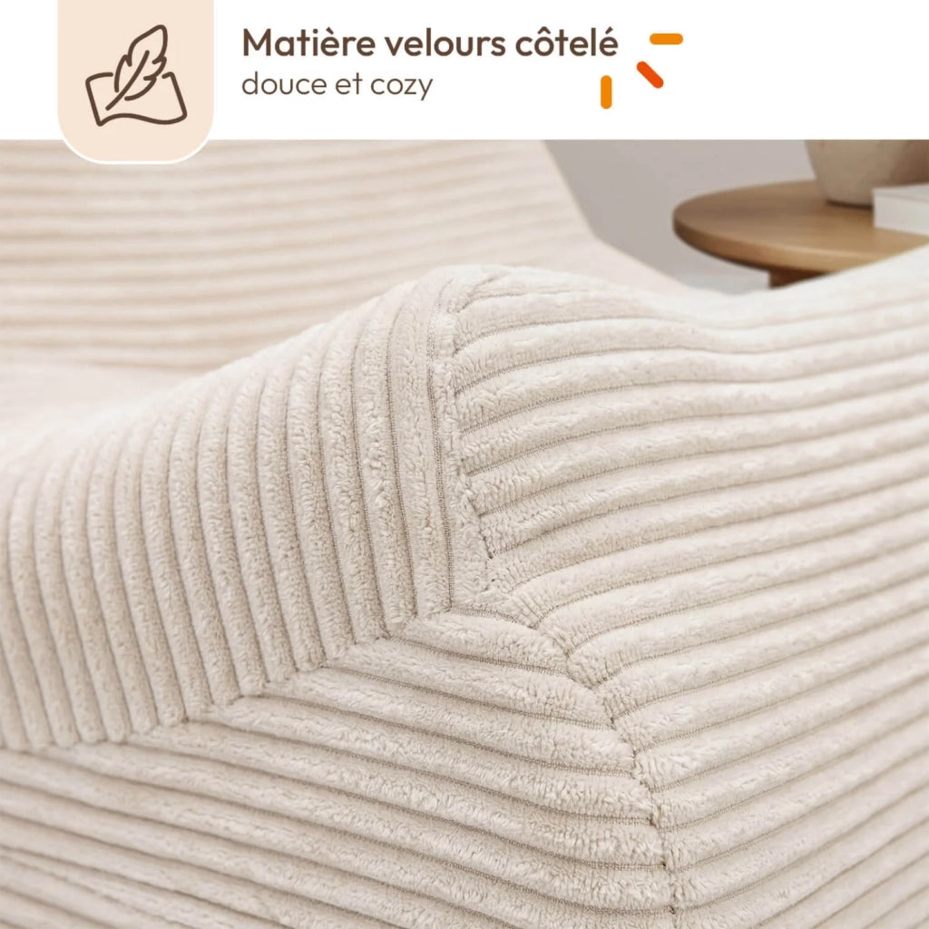 IDMarket - Poltrona a sacco modulabile BILLY, 1 posto, in velluto a coste beige