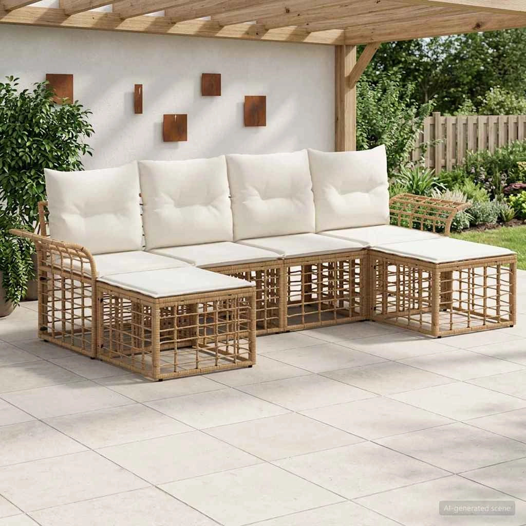 Set di divani da esterno 6 pz Naturale e Bianco Crema 3437742