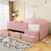 Divano letto imbottito in velluto grigio, letto singolo 90x190 con cassetti e sponde