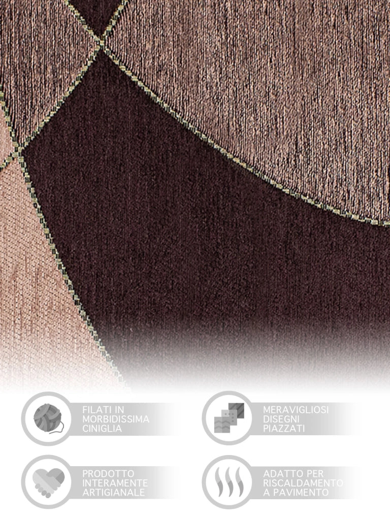 Tappeto Arredo Moderno Morbido in Ciniglia Ingresso Antiscivolo Prodotto Italiano  Soggiorno Camera Salotto Disegni Piazzati Cotone Varie Misure Grande Hills/Vino - 65x300 cm