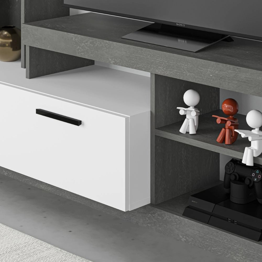 Parete attrezzata Leo 171x42x171 colore cemento bianco