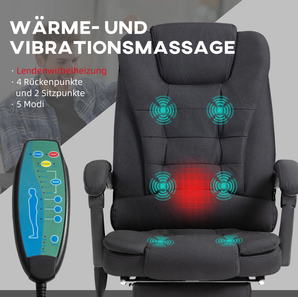 Sedia da ufficio massaggiante con calore, reclinabile 135°, nera