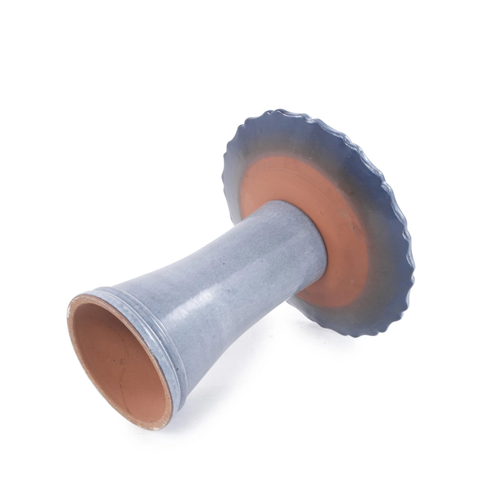 Vasca per Uccelli in Ceramica Artigianale Ø 43 cm, Altezza 45 cm, Smalto Lucido Grigio Chiaro, Resistenti a Intemperie e Gelo, per Giardino e Terrazza