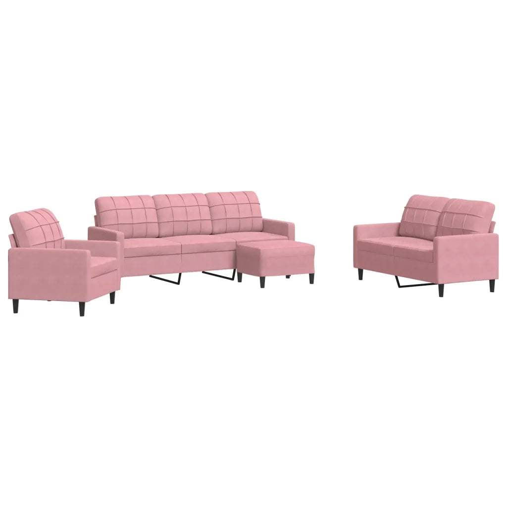 Set di Divani 4 pz con Cuscini rosa in Velluto