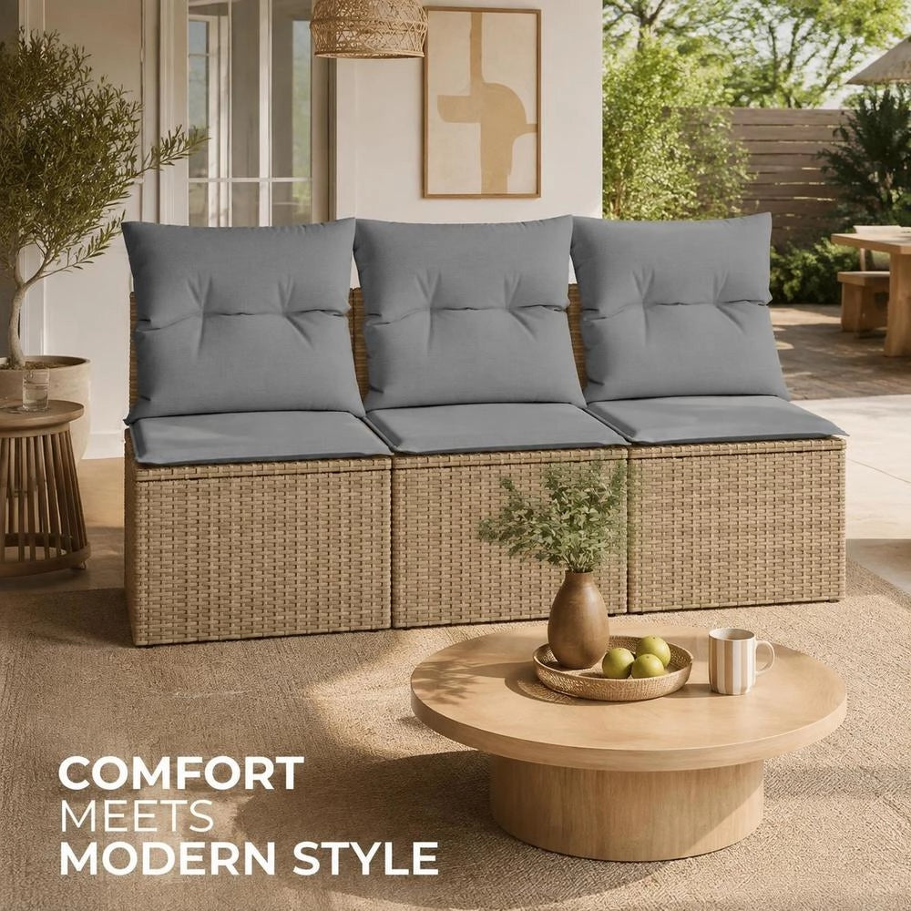 Garden Sofa Without Armrests With Cushions Beige Poly Rattan