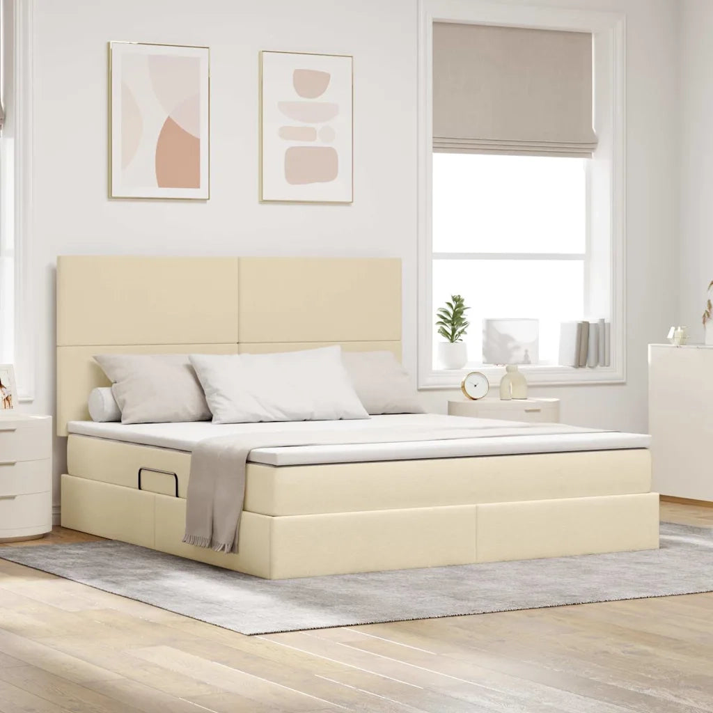 Letto con contenitore e LED Crema 160 x 200 cm Poliestere
