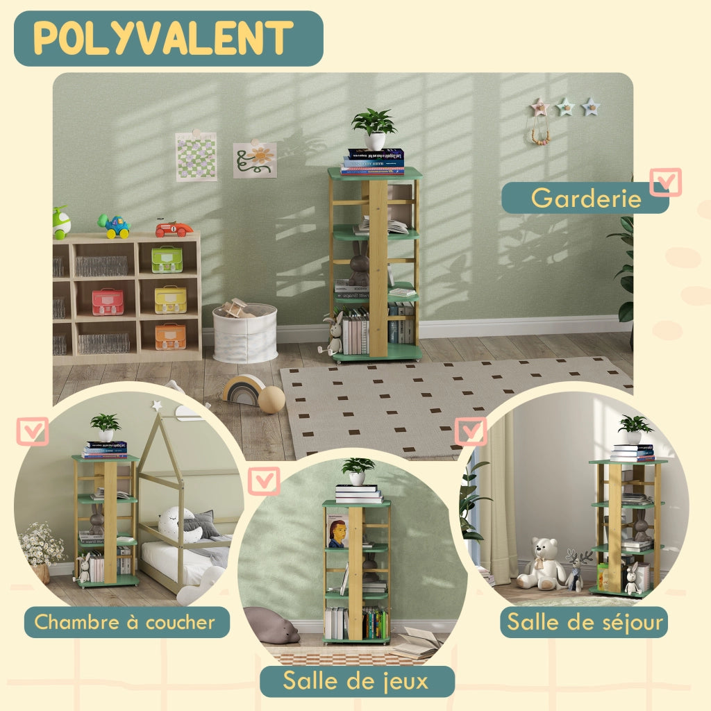 Libreria per Bambini con Ruote ¨C Minimal ¨C Verde 3 Ripiani