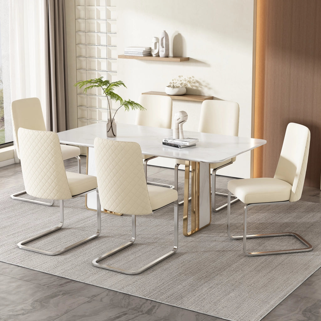 SEDIA da pranzo in velluto beige e silver, Set da 6 pezzi