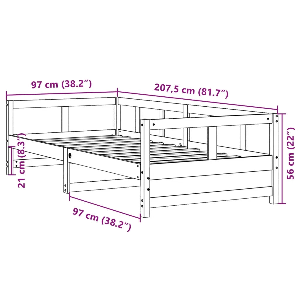 Letto singolo | Letto per adulti | Dormeuse senza Materasso Bianca 90x200 cm Legno Massello Pino