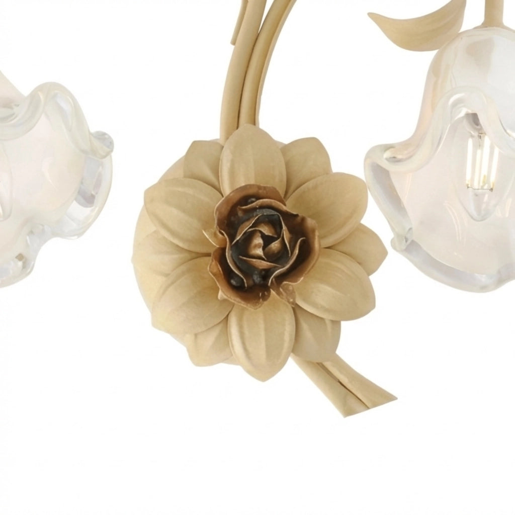 Applique Arte Povera Cesto Metallo Avorio E Oro 2 Luci E14