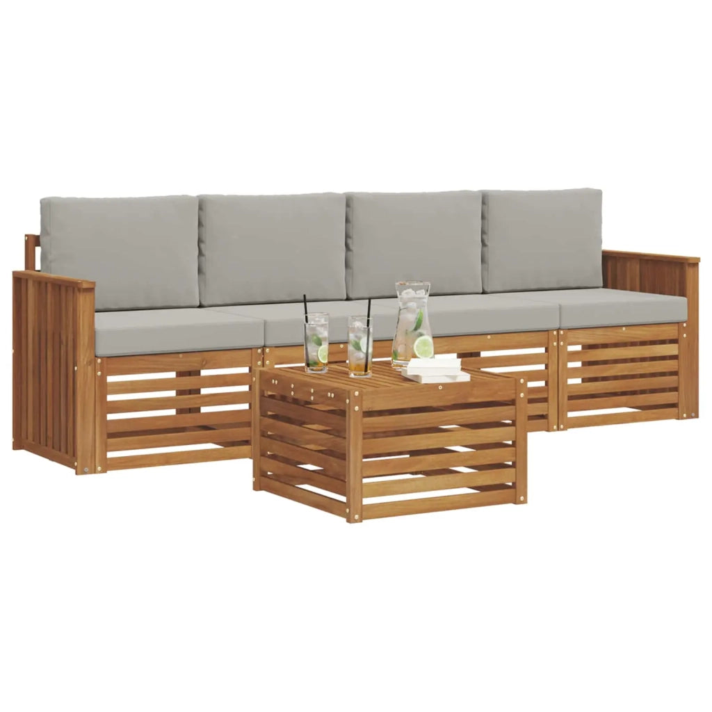 Set divani con cuscino 5 pcs Grigio Naturale e Chiaro 3374326