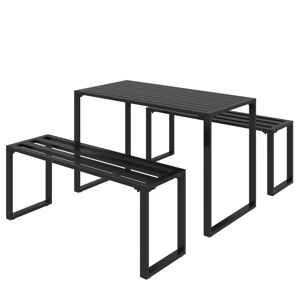 Set da giardino 3 pezzi con tavolo e due panche in metallo nero per 4 persone 110 × 55 × 70 cm