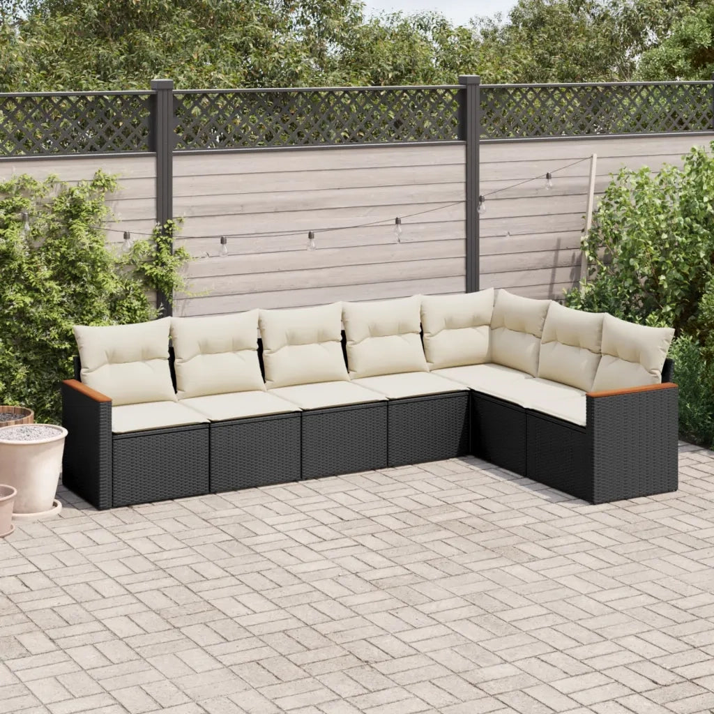 Set Divani da Giardino con Cuscini 7pz Nero Polyrattan