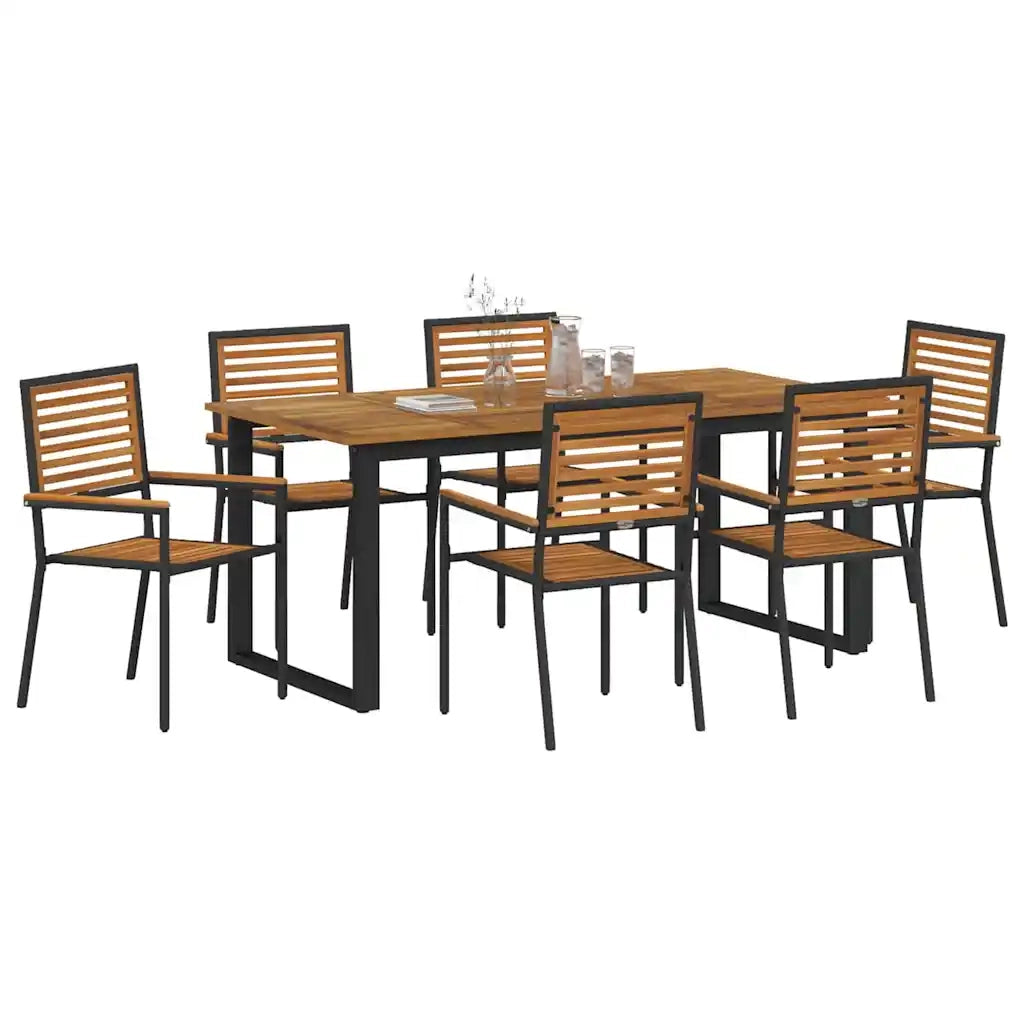 Set da Pranzo per Giardino 7 pcs Nero Legno di Acacia Massello 3365463