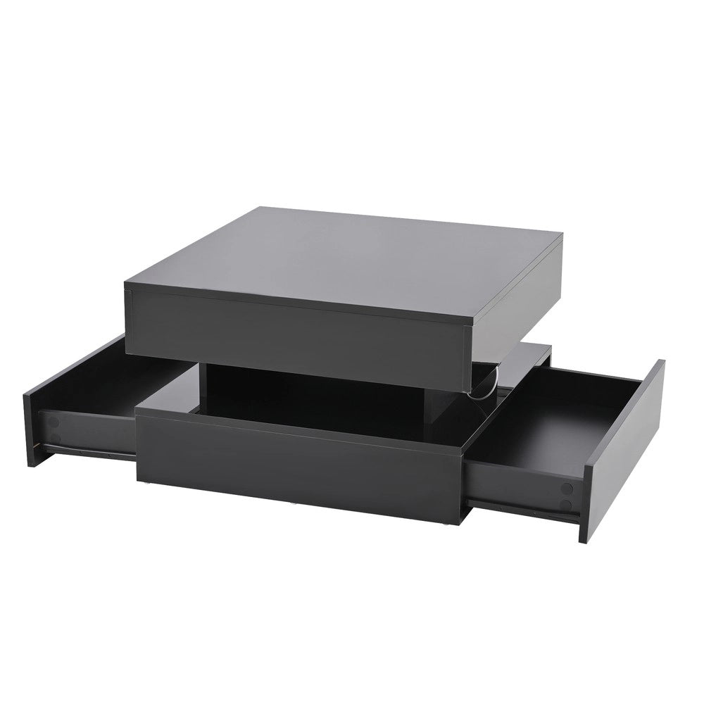 Tavolino da Salotto con LED e 2 Cassetti ¨C MINIMAL ¨C Nero Lucido 65x65x38.5