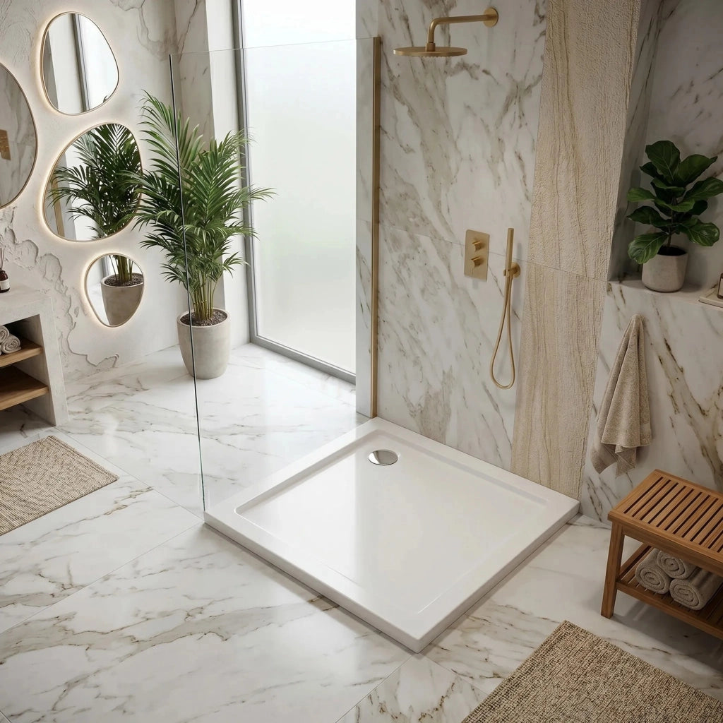 Piatto Doccia Acrilico Rea Belmond White 80x80 Copertura cromo